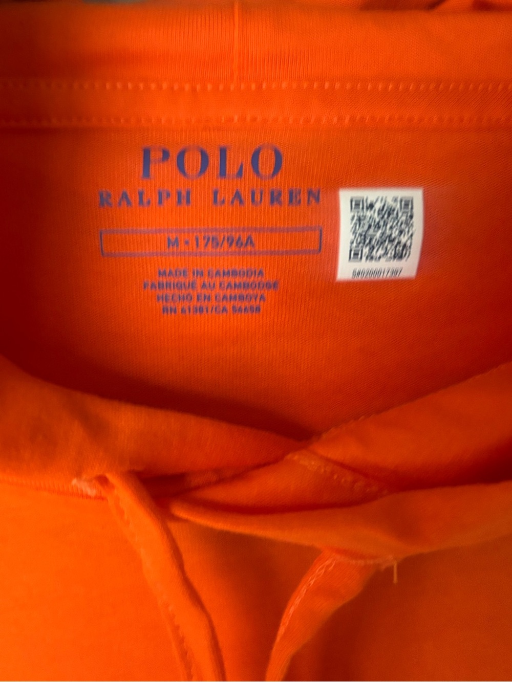 Ralph Lauren Orange Pullover Hoodie with Blue Logo - Picture 2 of 8